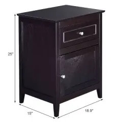 Costway End Table Nightstand  Living Room Furniture Espresso Beechwood