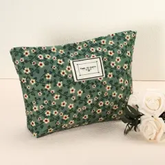 Unique Bargains Women's Floral Large Capacity Makeup Bag Green 1 Pc