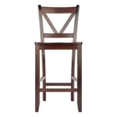 24" Set of 2 Victor V-Back Counter Height Barstool Wood/Walnut - Winsome