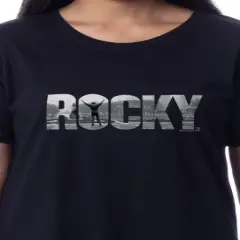 Rocky Womens' Balboa Movie Film Title Logo Nightgown Sleep Pajama Shirt Black