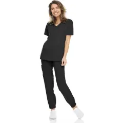 MediChic Womens 8-Pocket Scrubs Set- Mock Neck with 4-Pocket Jogger Scrub Pants