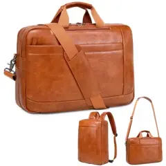 Faux Leather Messenger Bag for Men | 17 Inch Leather Mens Laptop Bag Leather Briefcase
