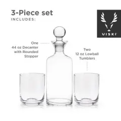 Viski Modern Decanter & Tumbler Gift Set, Lead-Free Crystal Barware, 1 Decanter & 2 Glasses