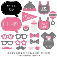 Big Dot of Happiness Baby Girl - Baby Shower Photo Booth Props Kit - 20 Count