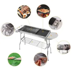 SEVOBAL Outdoor Grills, Griddles and Smokers Foldable Outdoor BBQ Set with Non Stick Pan, Accessories for Camping, Picnics, Silver, 30.3"*11.17"*7.5"