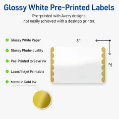 Avery Printable Rectangle Labels, Gold Edge Dots, 2" x 3", Glossy White Rectangle Labels, Permanent, Laser/Inkjet, 80ct, Great for Product Labels