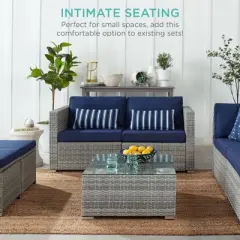 Best Choice Products 2-Person Outdoor Patio Loveseat Wicker Sofa Couch Furniture Set w/ 2 Accent Pillows - Gray/Navy