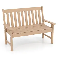 Costway Garden Bench All-Weather HDPE 2-Person Outdoor Bench for Front Porch Backyard Black/White/Gray/Beige