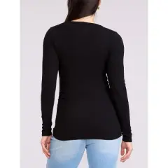 Women's V-Neck Side-Ruched Long Sleeve Henley Tee | Motherhood Maternity