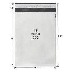 UOFFICE 200 Poly Mailers Bags 9x12" - #2 White Self-Sealing