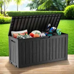 FURNIinspire Deck Boxes 75 Gallon Waterproof Resin Deck Box, Outdoor And Indoor Storage Container Storage Bin, All Weather Use, Black, 18&ldquo;*46&rdquo;*23&ldquo;