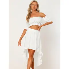 Allegra K Women's Off Shoulder Crop Top and High Low Skirt Set