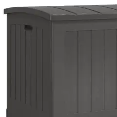 Suncast Decorative Lockable Large 200-Gallon 58" x 32" Plastic Deck Storage Box for Garden Supplies and Yard Accessories, Gray