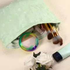 Unique Bargains Travel Canvas Floral Zipper-Closure Light Green 1 Pc