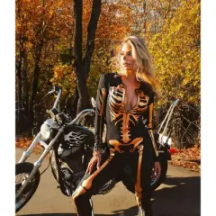 Tipsy Elves Form Fitting Skeleton Bodysuits for Halloween - Sexy Skeleton Costume - Women's White Skeleton Bodysuit Halloween Costume Size Large