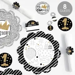 Big Dot of Happiness 1st Birthday Little Mr. Onederful - Boy First Happy Birthday Party Supplies Kit - Ready to Party Pack - 8 Guests