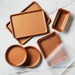 Ayesha Curry 7pc Bakeware Set Copper: Nonstick Steel Baking Pans & Cookie Sheet, Oven-Safe, Dishwasher-Safe