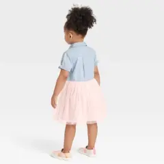 OshKosh B'gosh Toddler Girls' Chambray Short Sleeve Tulle Dress - Light Pink/Blue Denim