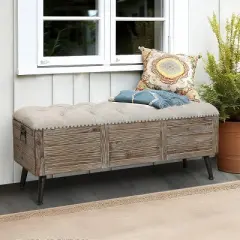 LuxenHome 47.2-Inch Wide Upholstered Wood Storage Bench.