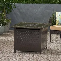 KWPZQEB 32" Propane Fire Pit, Outdoor Square Aluminum Fire Pit Table with Removable Burner Cover for Outside, Patio Deck, Garden, Bronze