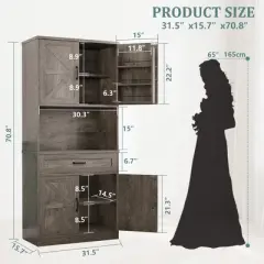 71" Tall Kitchen Pantry Storage Cabinet, Modern Kitchen Hutch Bar Cabinet With Microwave Stand