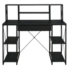 PAGED Gaming Desk with Metal Sled Base, Modern Home Office Desk with Open Shelves for Living Room