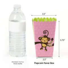 Big Dot of Happiness Pink Monkey Girl - Baby Shower or Birthday Favor Popcorn Treat Boxes - Set of 12