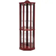 YOOCOZZ Lighted Glass Corner Curio Cabinet with Adjustable Glass Shelves Carved Cherry Decoration for Bar Wine Display