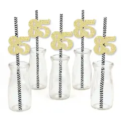 Big Dot of Happiness Gold Glitter 85 Party Straws - No-Mess Real Gold Glitter Cut-Out Numbers & Decorative 85th Birthday Party Paper Straws - 24 Ct