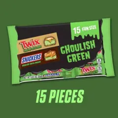 Snickers, Twix Halloween Candy Fun Size Ghoulish Green Chocolate Variety Bag Mix - 8.63oz/15ct