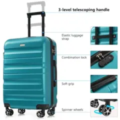 Syemin Luggage Hardshell ABS Luggage Set Lightweight Durable Suitcases with Dual Spinner Wheels Sizes for Travel Business, Blue, 19.7"*11.8"*30.3"