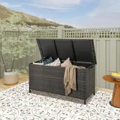 WELLFOR 85gal Outdoor Storage Container with Waterproof Liner and Universal Wheels Brown