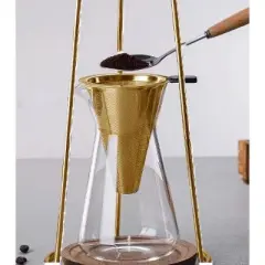 Nispira Iced Coffee Cold Brew Drip Coffee Maker Stainless Steal in Gold Color | 400mL | Borosilicate Glass