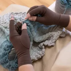 Dritz Small Crafters Comfort Glove: Fingerless, Brown, Cotton & Spandex, Adult, Pull-On, At Wrist, Solid Pattern