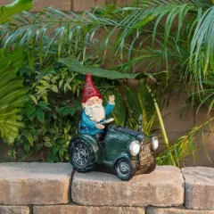 10" Polyresin Solar Tractor Riding Gnome with LED Lights Green - Alpine Corporation
