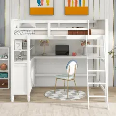 Full Size Wooden Loft Bed With Drawers, Shelves And Desk - ModernLuxe