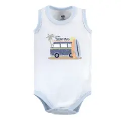 Hudson Baby Infant Boy Cotton Sleeveless Bodysuits 5pk, Gone Surfing