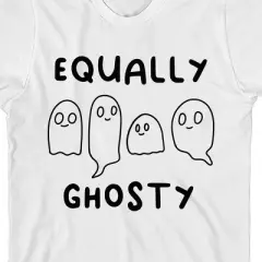 Kids Halloween Cartoon Ghosts "Equally Ghosty" Youth White Short Sleeve Crew Neck Tee