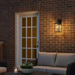 ALOADECOR 1 Light Farmhouse Outdoor Wall Lantern wiht Motion Sensor in Matte Black with Clear Glass for Porch Courtyard (2 Pack)