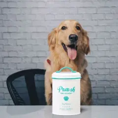 Amici Pet Pawsh Treatery Metal Storage Canister, 44 oz. , White Mint