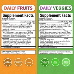 Daily Fruits and Veggies Supplement, 47 Whole Food Fruits and Vegetables for Natural Balance of Vitamins, Minerals & Noni, Bioschwartz, 90ct (2pack)