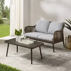 Haven 2pc Outdoor Wicker Conversation Set - Light Gray - Crosley
