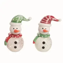 Transpac Christmas Glass Snowman w/Hat Figurine Set of 2 Christmas Home Decorations