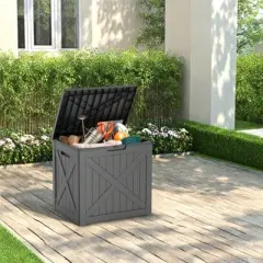 NAYSAYE Deck Box, 32 Gal Outdoor Storage Deck Box, Small Patio Storage Bin for Garden Tools, Black, 22.09"*17.09"*20.87"