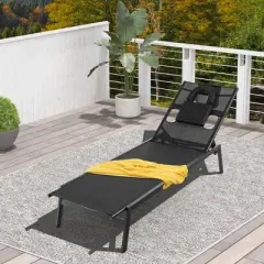 Tangkula Patio Sunbathing Lounge Chair w/ Face Hole & Detachable Head Pillows Poolside