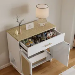 GDFStudio Raz Mid-Century Modern 31.7'' Wooden Hidden Cat Litter Box Enclosure with Scratch Pad and Drawer