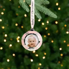 Northlight 3" Pink Silver-Plated Baby's First Christmas Photo Ornament with European Crystals