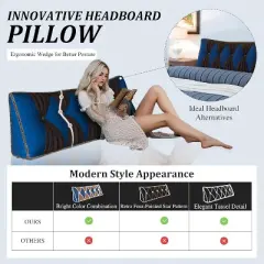 Acoinel Retro-Inspired Bed Wedge Pillow: Removable Velvet Cover, Headboard Bolster & Back Support