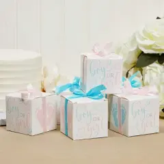 Sparkle and Bash 50 Pack Paper "Boy or Girl" Gender Reveal Party Favors Treat Boxes with Ribbons