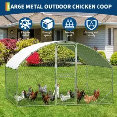 Chicken Coop, Chicken Run - 9.8'x6.5'x6.5' Large Metal Cage with Cover, Dome Roof Walk-in for Yard, Backyard, Farm